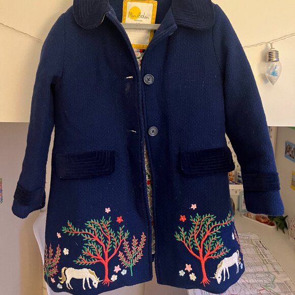 Mini Boden Other - Mini Boden Wool Blend Embroidered Girl's Coat - Size 5-6